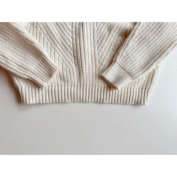 MAEVE Ivory Cotton Acrylic Ribbed Knit Sculptured V-Neck Sweater, Size M - Picture 9 of 13